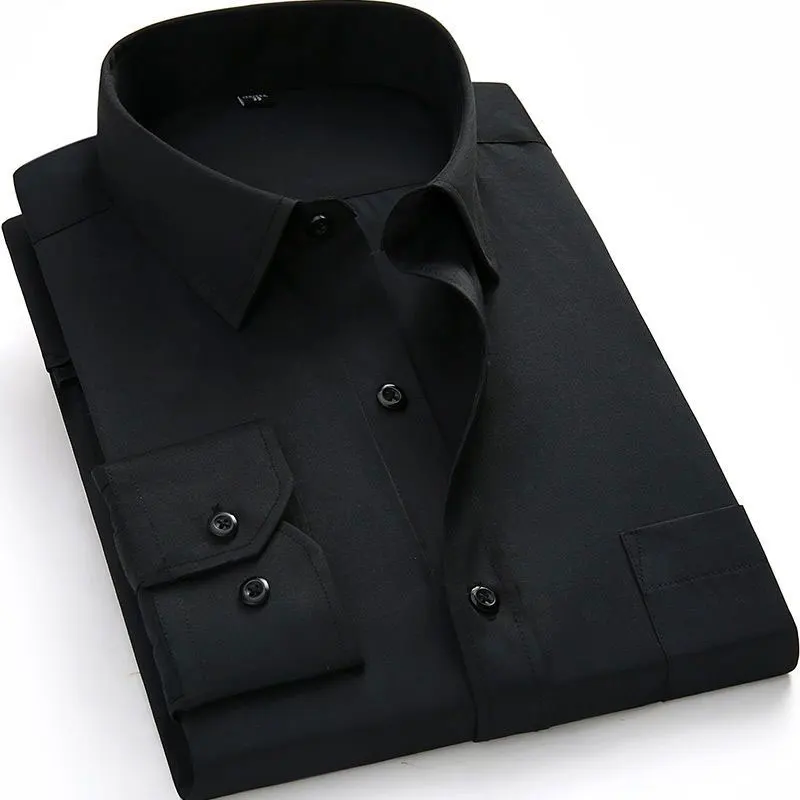 Mens Business Dress Shirt Long Sleeve Solid Collar Non-iron Regular Fit Office Smart Casual Shirt For Man Plus Size 8XL dress shirts men casual shirts