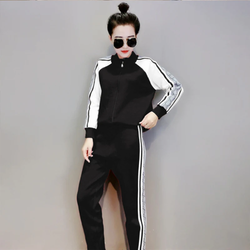 Модный женский осенний вязаный кардиган+ брюки, Женский костюм для спорта и отдыха, новинка - Цвет: black