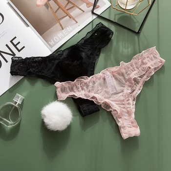 

Sexy Lace Thong Women's Panties Underpants Breathable Female Transparent Fashion Detachable Hair Ball Lady G-string Briefs