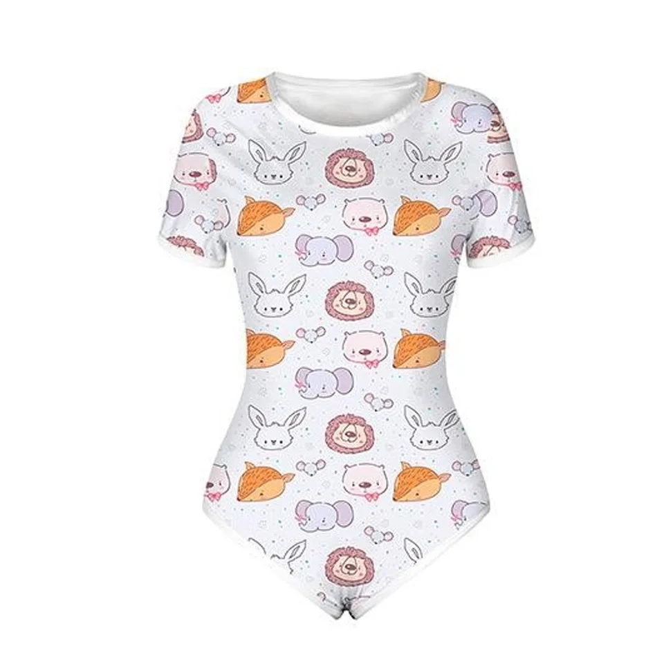 

Little for big adult Bodysuit ddlg Girl Clothing Onesie Snap Rabbit elephant lion print Crotch Romper Pajamas diaper lover