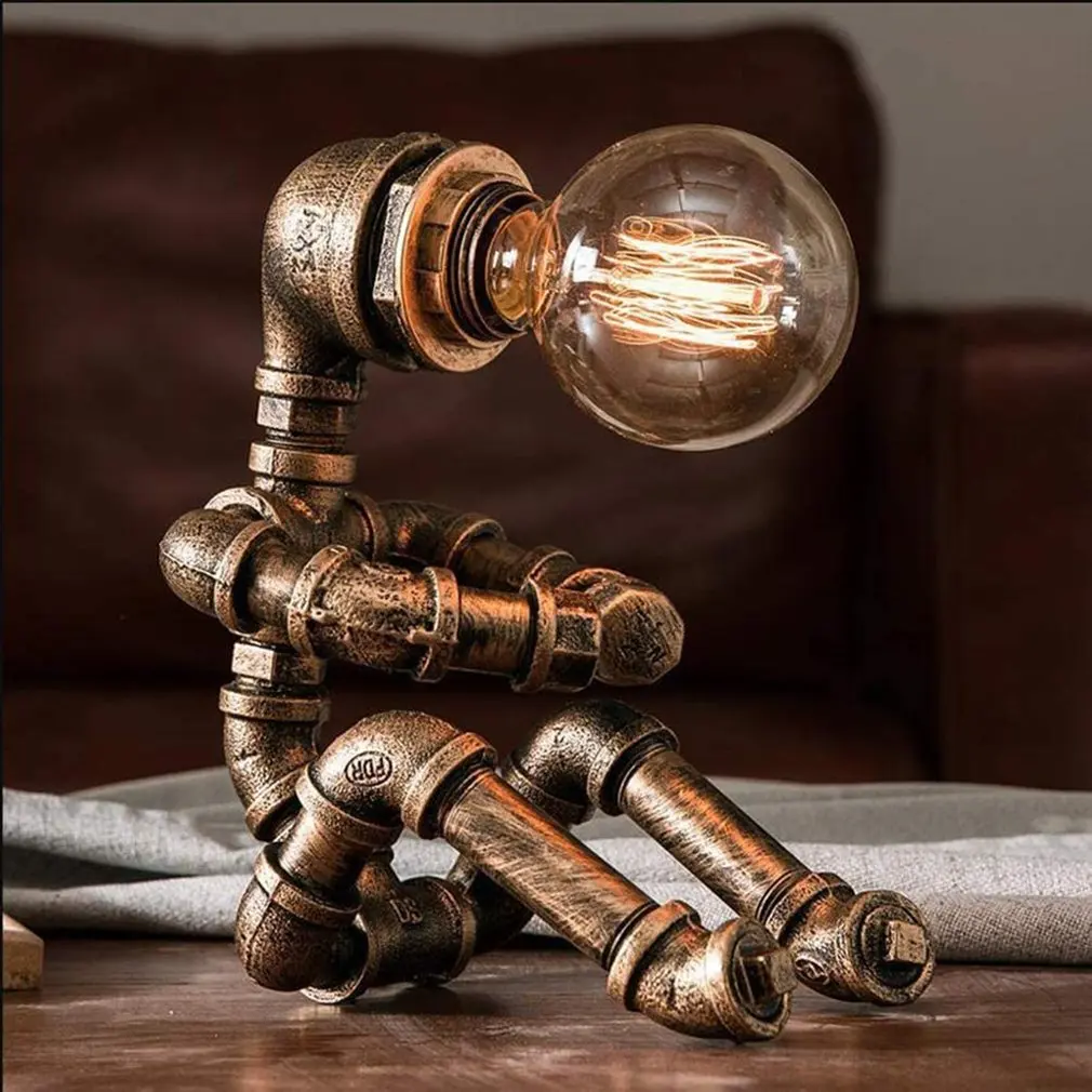Retro Table Lamp Industrial Iron Pipe Robot Style Adjustable Anti-fouling Anti-rust Easy To Install Saving Space without Bulb | Лампы и