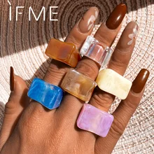 WENN MICH 6 TEILE/SATZ Einfache Dicke Bunte Transparent Acryl Harz Muster Geometrische Unregelmäßige Ringe für Frauen Vintage-Schmuck Neue