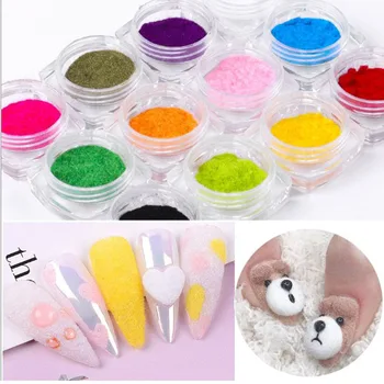 

12 Color/Set Fuzzy Flocking Velvet Nail Glitter Powder Dust Colorful Glitters Nailart UV Gel