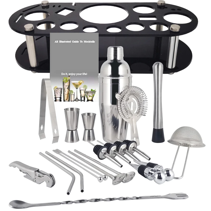 Description Picture 4 of item22Pcs Stainless Steel Shaker Cocktail Boston Cocktail Shaker Set Kit Snow Bar Tools MixerJigger Muddler Spoon Ice Tong Holder