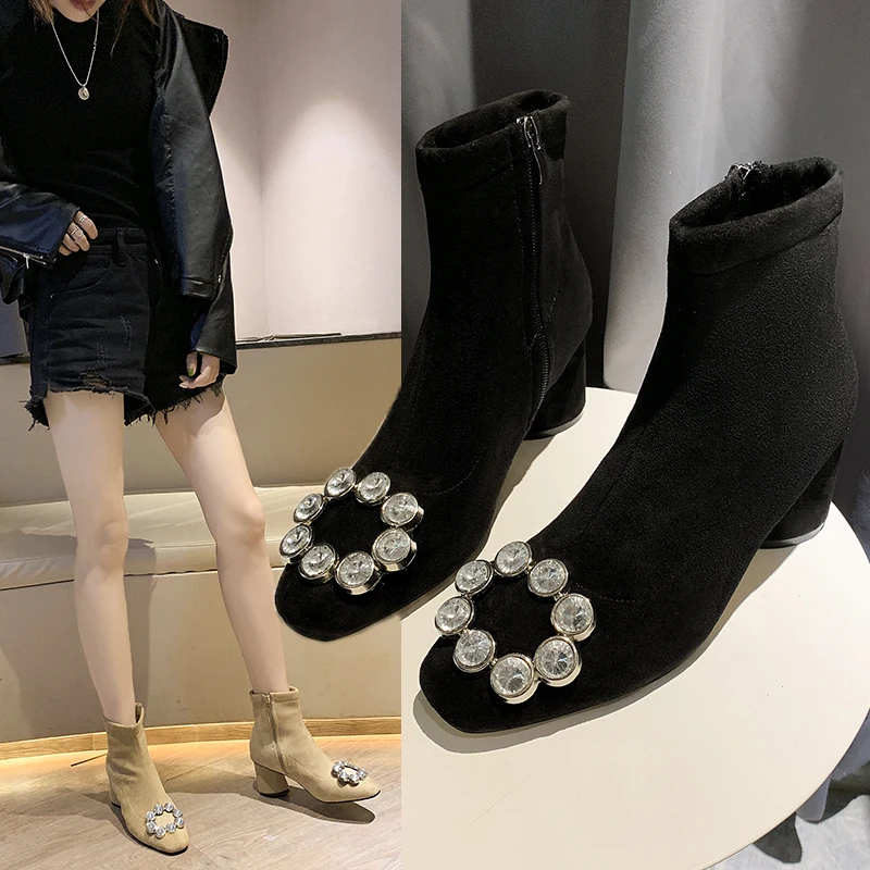 

Women's Rubber Boots Shoes Low Heels booties Bootee Woman 2019 Round Toe Booties Ladies Chelsea Lace Up Rain Mid-Calf Med Rock