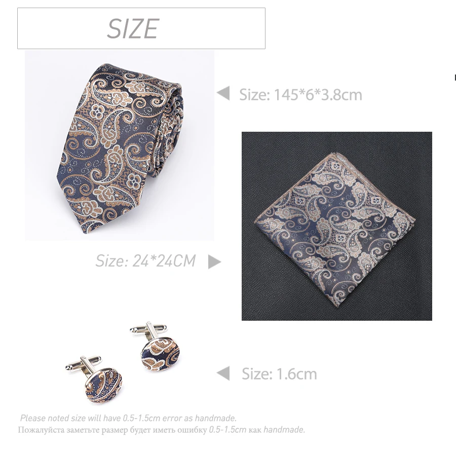 Mens Tie Cravat Cufflinks Set Necktie Fashion Stripe Jacquard Ties for Men Party Man Gift Wedding Dress Handkerchief Accessories