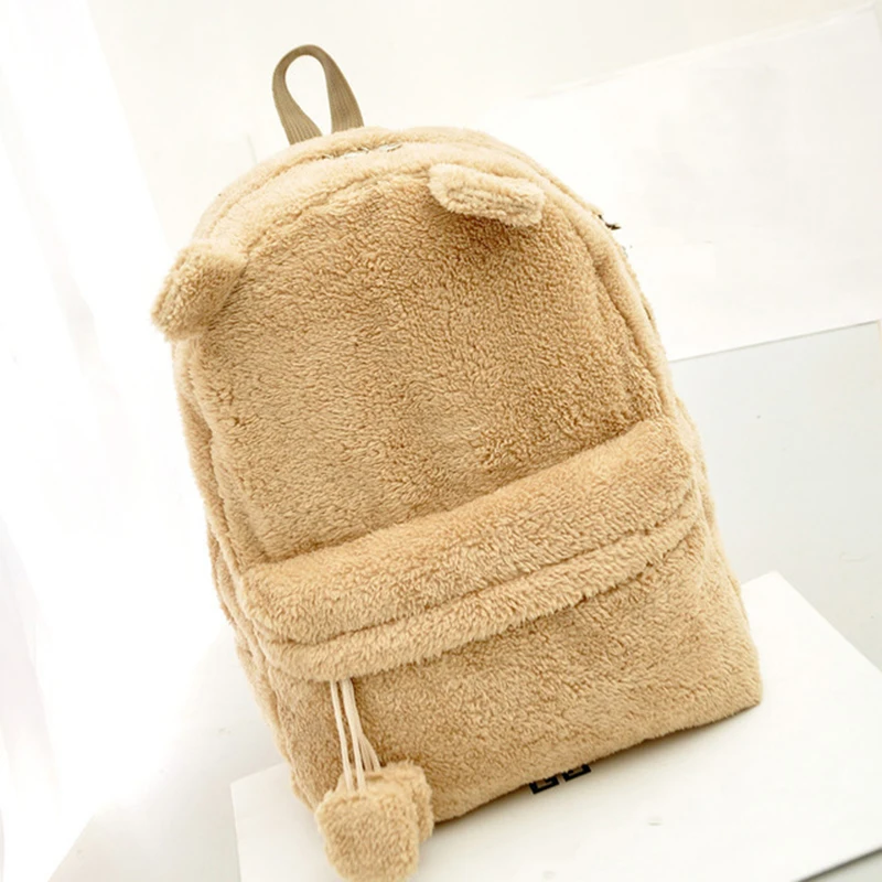 KB08khaki Модный женский рюкзак высококачественный Молодежный милый дорожный рюкзак на плечо плюшевый рюкзак панда Повседневная сумка дизайнерский школьный рюкзак - Цвет: KB08khaki