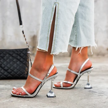 

Plus Size 42 Summer Shoes for Women Back Strap High Heels Women Sandals Sexy Wine Glass Cleer Heel Ladies Party Shoes