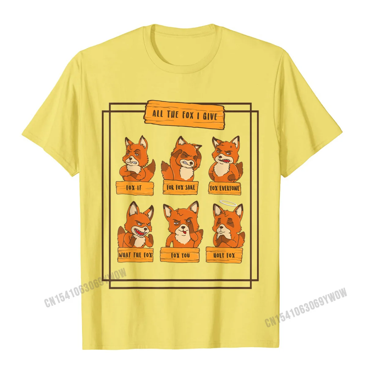 New Arrival Male T Shirts Family Cool Tees Pure Cotton Short Sleeve Normal T-shirts Round Collar Drop Shipping All the Fox I Give Funny No Fox Given Quotes Gift T-Shirt__746 yellow