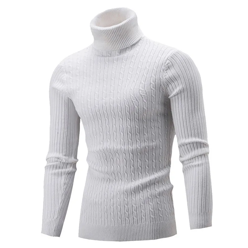Осень-зима, мужской свитер, Мужская водолазка, однотонный, Повседневный свитер, Homme, облегающий, вязанный, хлопок, пуловеры - Цвет: White B