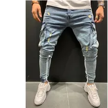 Aliexpress - 2021 Jeans Men Skinny Jeans Men Street Men Denim Jeans Blue Pencil Pants Multi-pocket men’s jeans overalls