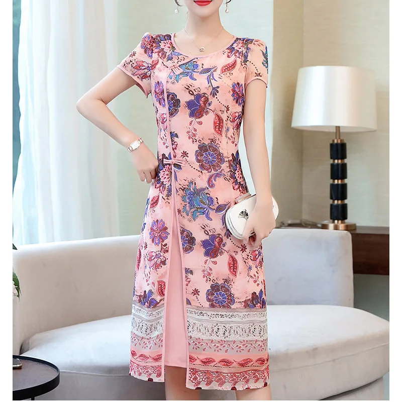 

Chinese Clothing Cheongsam Style Modified Version of Floral-Print Chiffon Dress Women's 2019 Popular Summer Skirt Elegant Large
