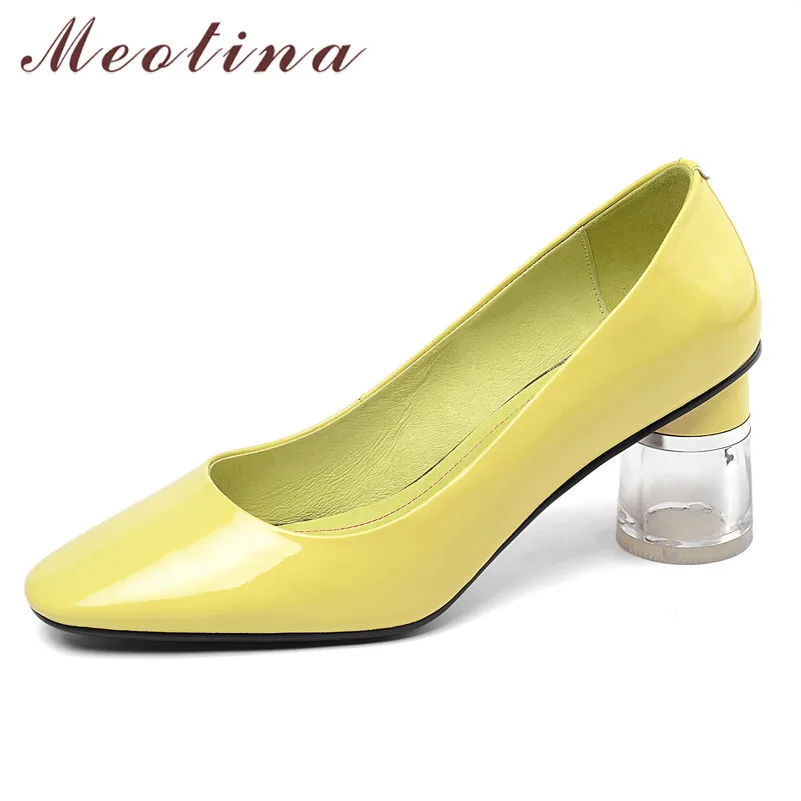 

Meotina Women Shoes High Heels Natural Genuine Leather Transparent Round High Heel Shoes Real Leather Round Toe Shoes Lady 34-39