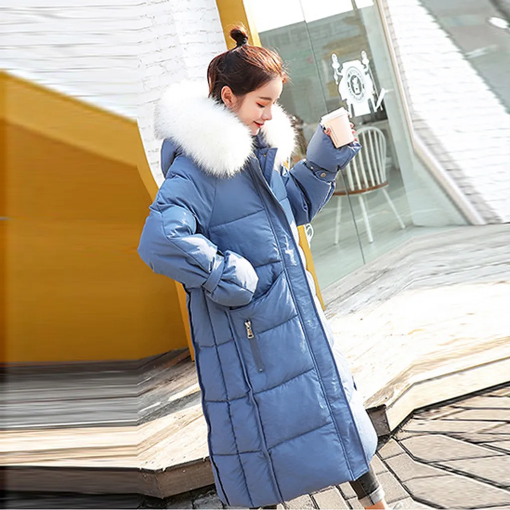 Women Winter White Skiing Jackets Fur Collar Hooded Parka Coats Plus Size Ladies Blue Warm Clothing Outerwear Snow Wear