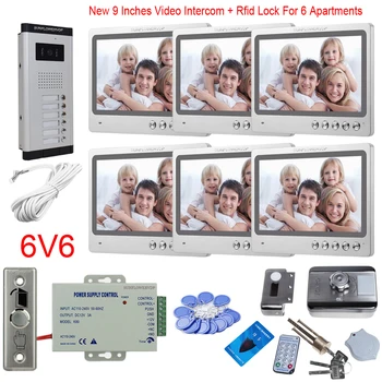 

9” Intercom With Video Camera 2/3/4/5/6 Multi Apartments Intercom For Home With Rfid Cards Electronic Door Lock Video Doorbell