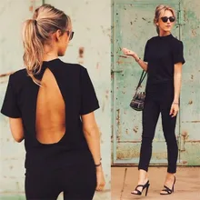 Модные женские футболки, повседневные тонкие топы, открытая футболка с открытой спиной, женские черные свободные футболки с коротким рукавом, летние женские футболки для йоги, топы