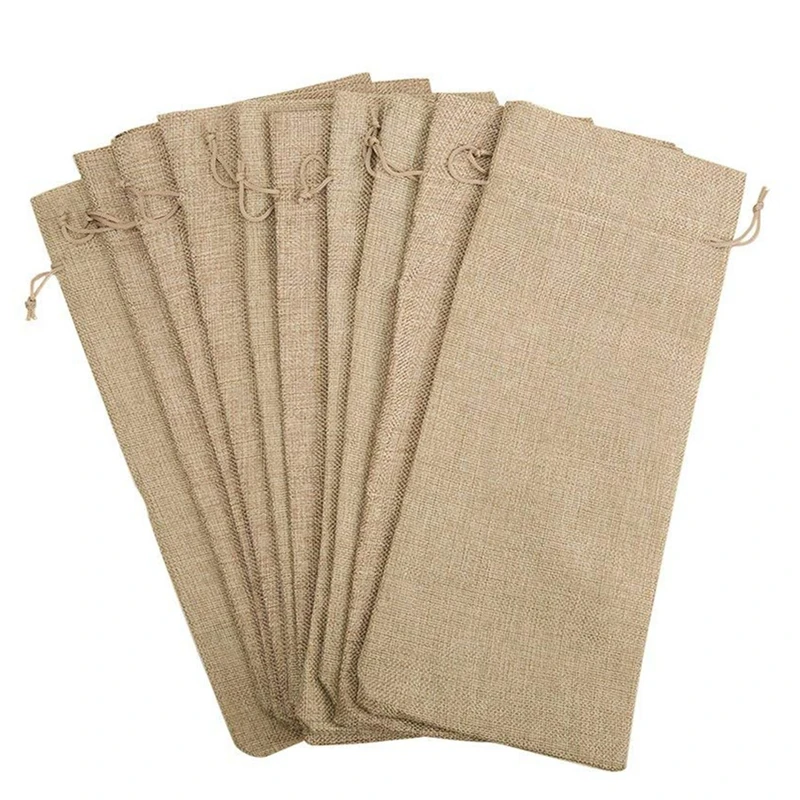 

BEST10pcs Jute Wine Bags, 14 x 6 1/4 inches Hessian Wine Bottle Gift Bags with Drawstring