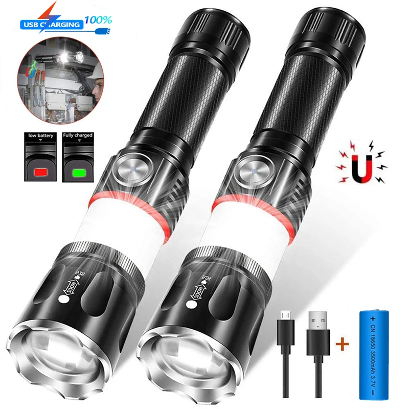 

USB Charging High-end LED Flashlight Surrounding COB lamp + Tail magnet design Support zoom T6 L2 4 modes Zoom Torch Waterproof