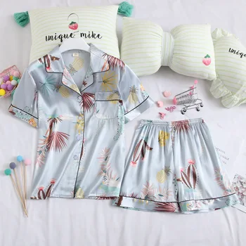 

Smmoloa Summer Women Short Silk Pajama Sets Satin Pyjamas Sexy Sleepwear Two Piece Set