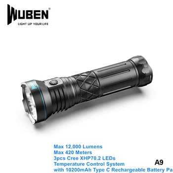 

Wuben A9 Powerful XHP70.2 LED Camping Outdoor Adventure Torch Powered Long Range Flashlight with Type C USB Rechargeable Battery