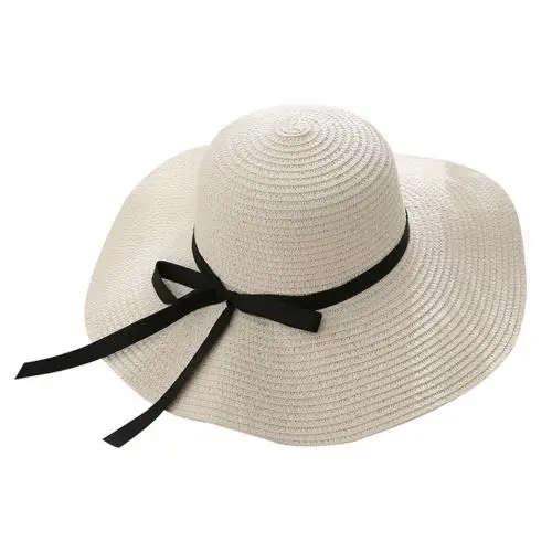 Bowknot Wide Brim Straw Hat Sun Cap 