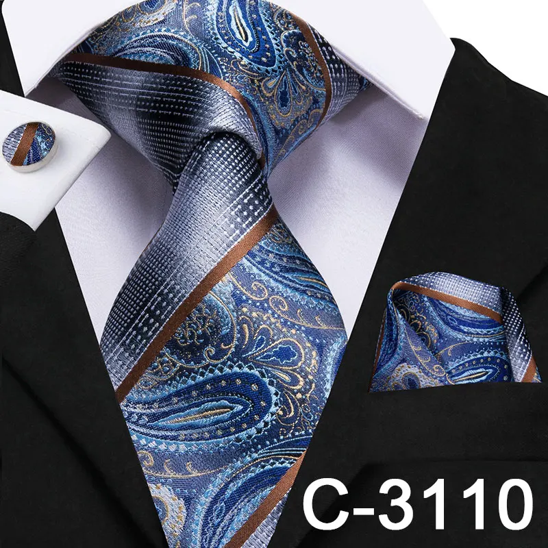 C-3110 Hi-Tie Синий Галстук для мужчин Шелковый тканый галстук в полоску галстук в клетку галстук на шею формальный для бизнеса Свадебный дизайнерский галстук - Цвет: C-3110