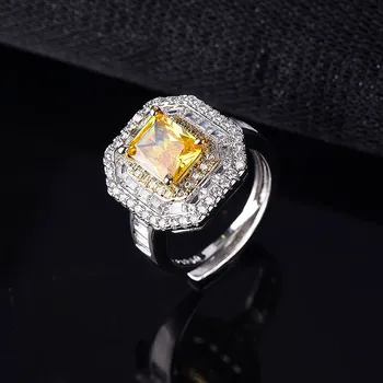 

Solid 18K Gold Natural Topaz Gemstone Ring for Women Fine Anillos De Bizuteria Wedding Jewelry with Cushion Zirconia Ring Joyas
