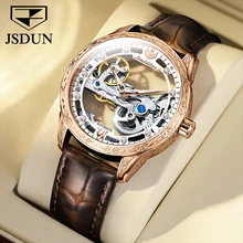 

JSDUN Luxury Men Watch Classic Skeleton Leather Top Brand Men's Automatic Mechanical Wristwatch Transparent Sapphire Waterproof