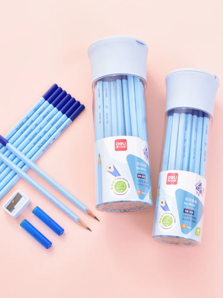 

Deli Stationery Young STUDENT'S Writing Pencil 2B/HB Children Triangle Pole Posture Pencil Enclosing Pencil Sharpener