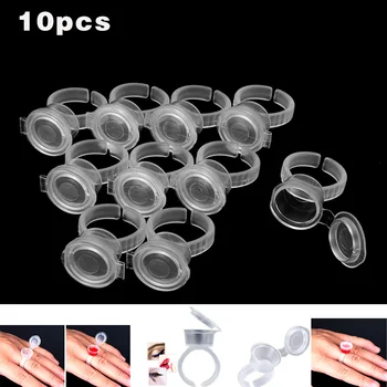 

10 Pcs/Set Tattoo Ink Glue Cup Finger Ring Holder Reusable Makeup Eyebrow Pigment Container With Lid LDO99