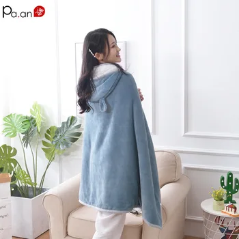 

New Hooded Wearable Thickened Flannel Blanket Double Lamb Blanket Sofa Cover Office Cloak Shawl Throw Blanket Sweatshirt