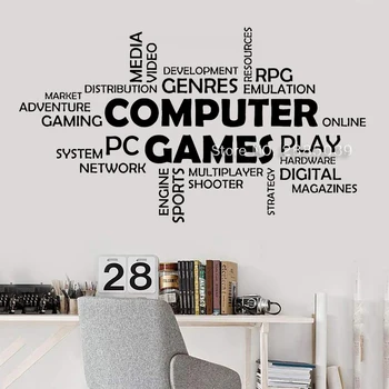 

Computer Games Quote Wall Vinyl Decal World Cloud Media Online Video Market Unique Sticker Design Playroom interior Decor LC1609