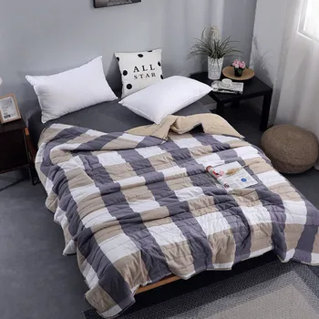 

Summer Washed Cotton Air-conditioning Quilt Soft Breathable Blanket Light Thin Stripe Printed Comforter Bed Cover Home Bedding