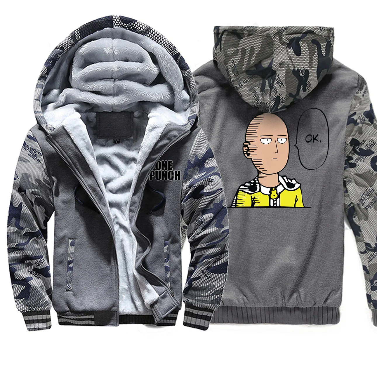 Япония Аниме One Punch Ok печати толстовки Мужская зимняя теплая куртка на молнии бодитеплее Harajuku мода Фитнес флис верхняя одежда