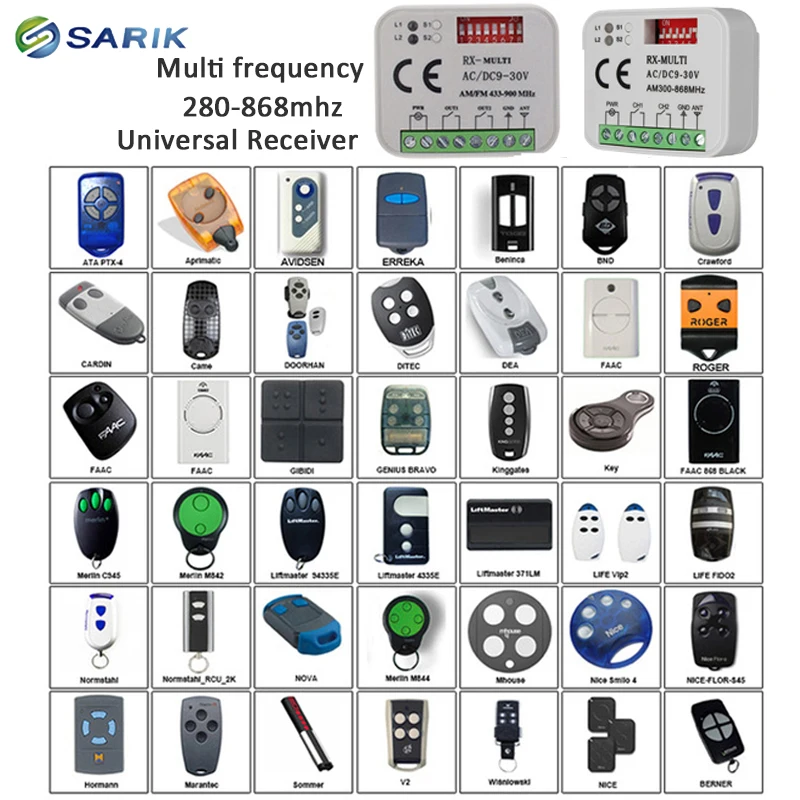 

2pcs Multi frequency 280-868mhz BENINCA DITEC FAAC CAME DOORHAN Hormann SOMMER Universal Garage door remote control receiver