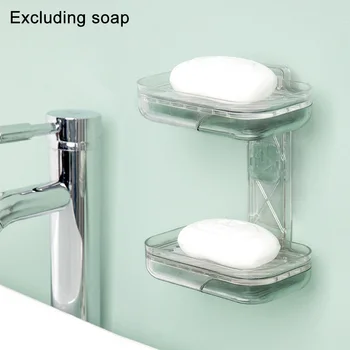 

Drill Free With Drain Sink Removable ABS Kitchen Bathroom Non Slip Soap Holder Transparent Tray Tub Suction Cup For Shower