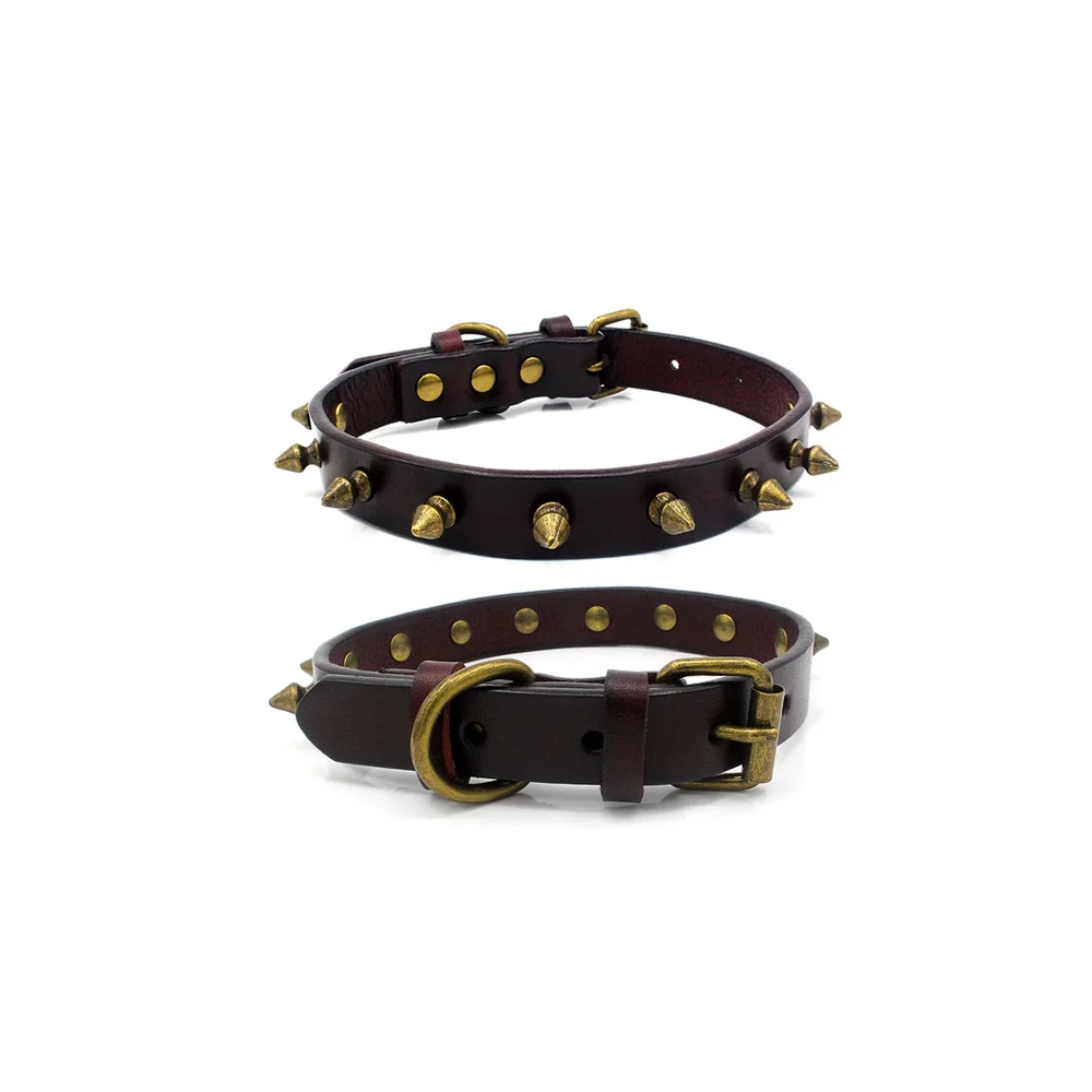 Dark Brown XS Горячая маленький ошейник для собаки среднего размера шипованные Pet кожаные заклепки регулируемые - Цвет: Dark Brown XS