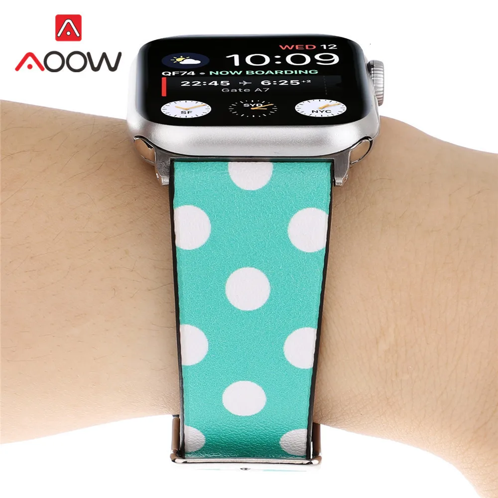Ремешок для часов из натуральной кожи для Apple Watch 4, 40 мм, 44 мм, 38 мм, 42 мм, браслет с принтом Микки Мауса, ремешок для iwatch 1, 2, 3