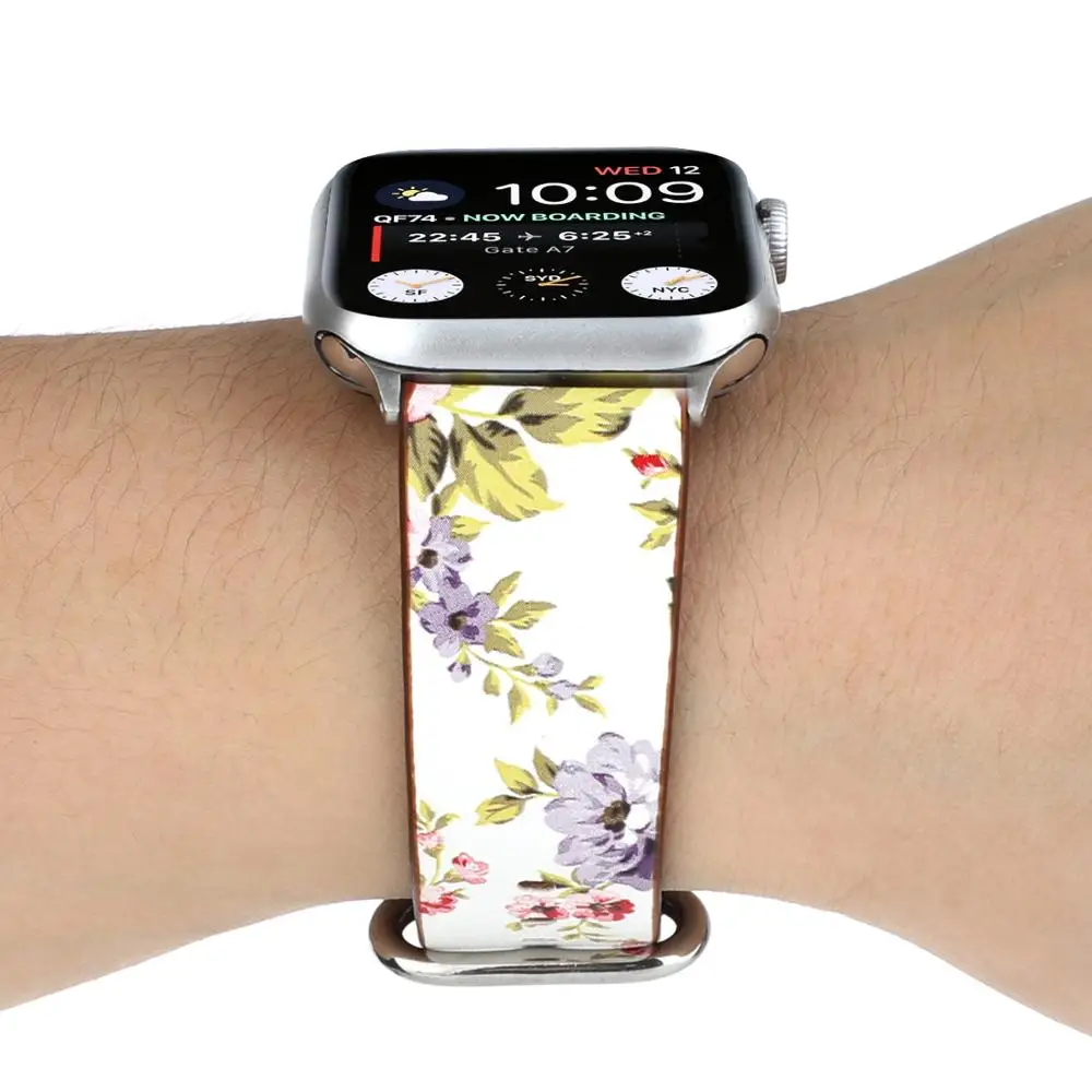 Женский браслет ремешок для apple watch 42 мм 44 38 40 цветочный кожаный сменный Браслет