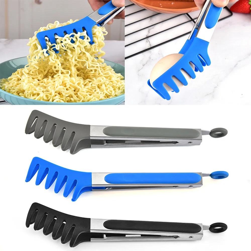 Food Grade Silicone Pasta Tongs Non-Slip Stainless Steel Food Tongs For Noodles Kitchen Tools BBQ Tools Accessories kitchen tools