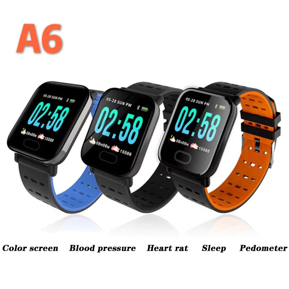 

Birthday Gift 2019 New For A6 Smart Watch Color Square Screen IPX6 Waterproof Fitness Tracker Heart Rate Monitoring Smart Watch