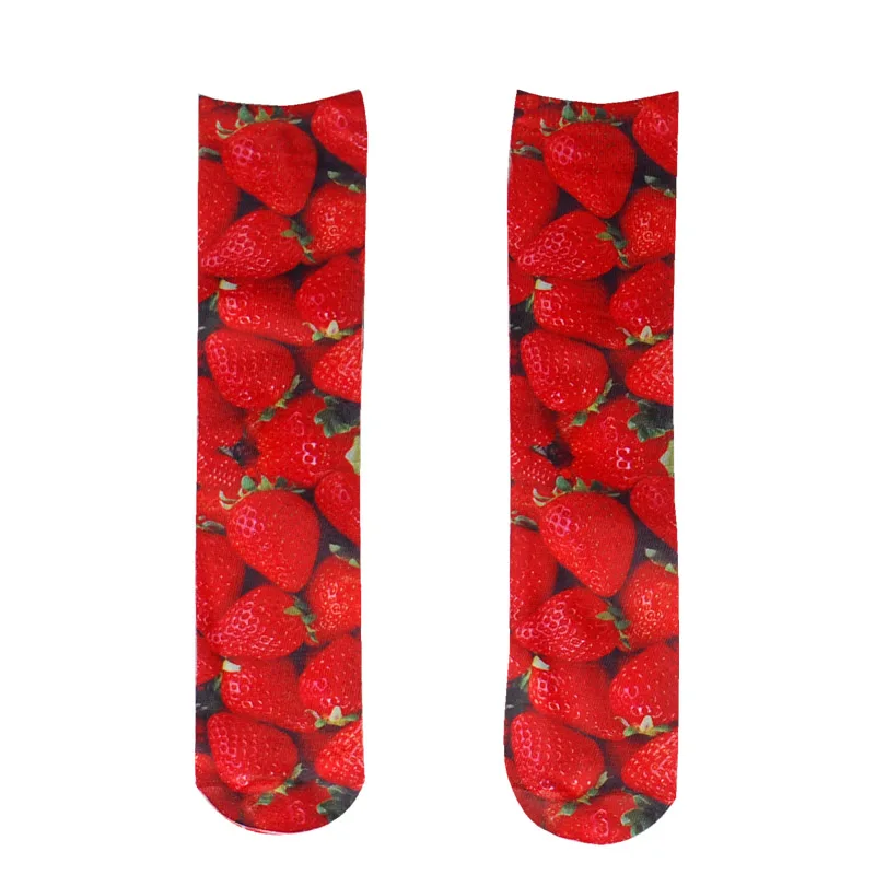 Милые носки с обеих сторон, с 3d принтом хот-догов, клубники, фламинго, гамбургеров, пиццы, модные забавные длинные женские хлопковые носки - Цвет: Strawberry