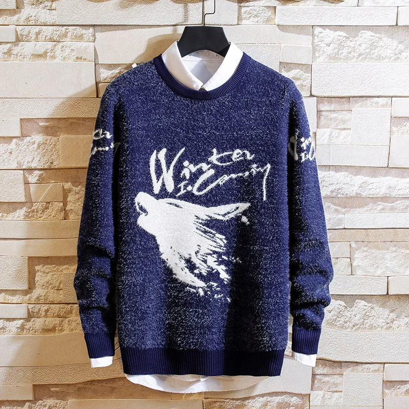 Мужской свитер осень зима новый Повседневный Рождественский свитер мужской плюшевый узор утолщенный вязаный пуловер модный тонкий крой