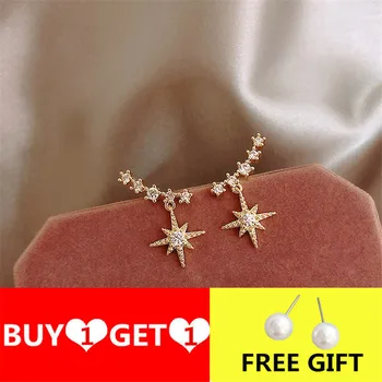 

New 2019 Contracted Delicate Crystal Star Temperament Drop Earrings Women Korean Classic Style Small Earrings Fashion
