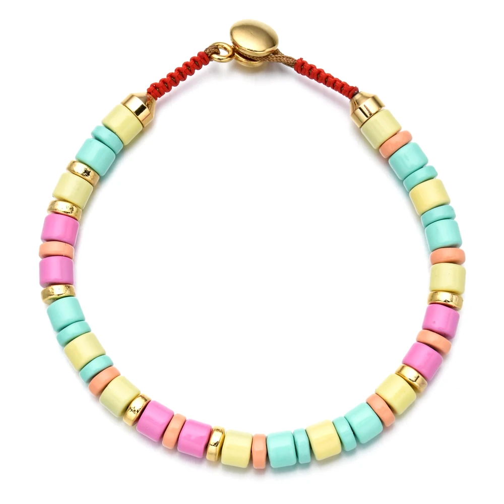 ZMZY Multicolor Enamel Tile Bracelet Elastic Rainbow Stackable Tile Beads Bracelet Girl Friend Gift Colorful Bracelets for Women