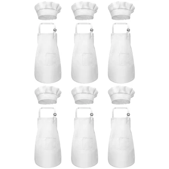 

12-Piece Apron and Chef Hat Set, Adjustable Children's Apron with Pockets (White, Suitable for 2-6 Year Old S)