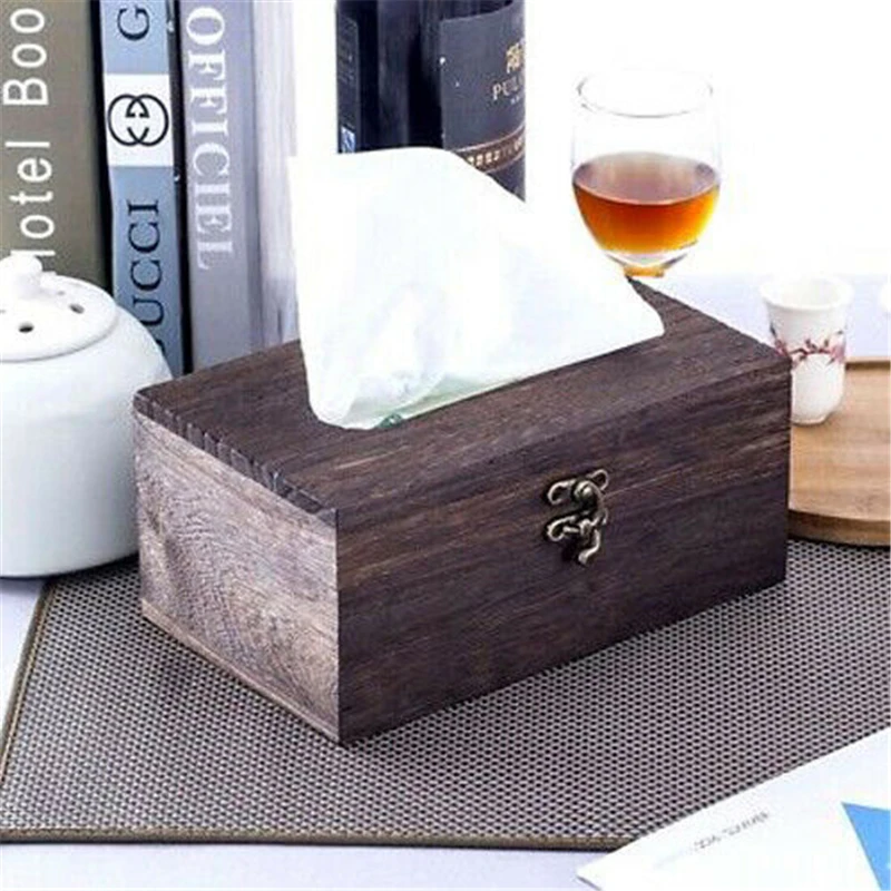 

1Pc New Wooden Retro Tissue Box Paper Napkin Cover Holder Case Home Car Decor