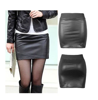 

Hot Women PU Faux Leather Mini Skirt Bandage Bodycon Vintage High Waist Pencil Skirts Wet Look Stretch Slim Party Clubwear hot