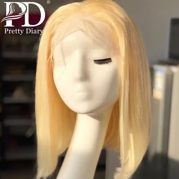 

Brazilian T1B/613 Blonde Straight Human Hair Short Bob Wigs Ombre Short Bob 4x4 Lace Closure Front Wigs for Black Women