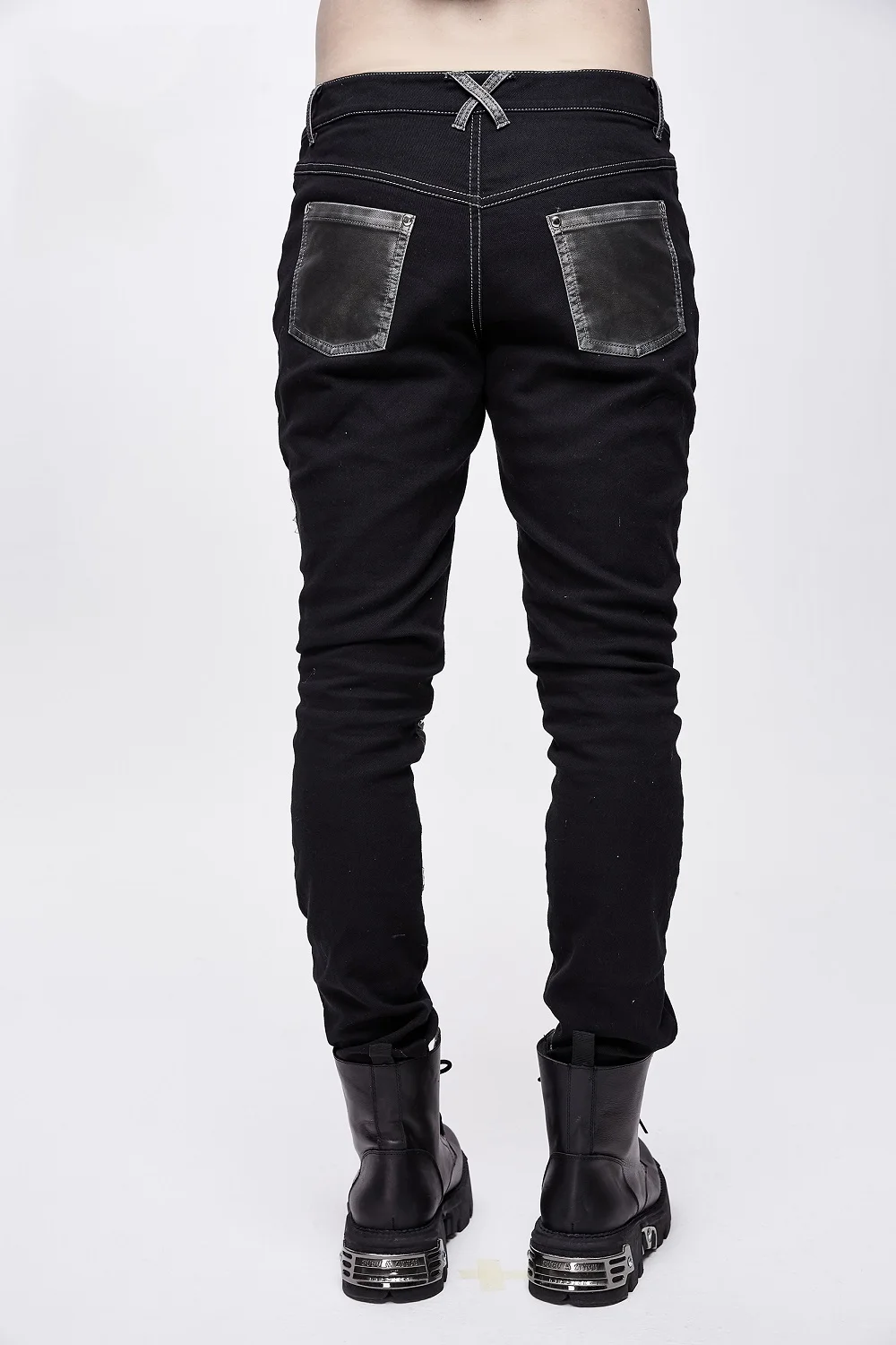 Devil Fashion Men's' Metal Buckets Cross Black Long Pants Rivets
